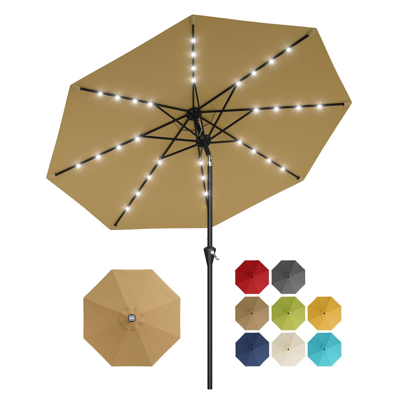 Smart Garden Umbrella - 10피트(3m) 태양광 파티오 우산, 32개 LED