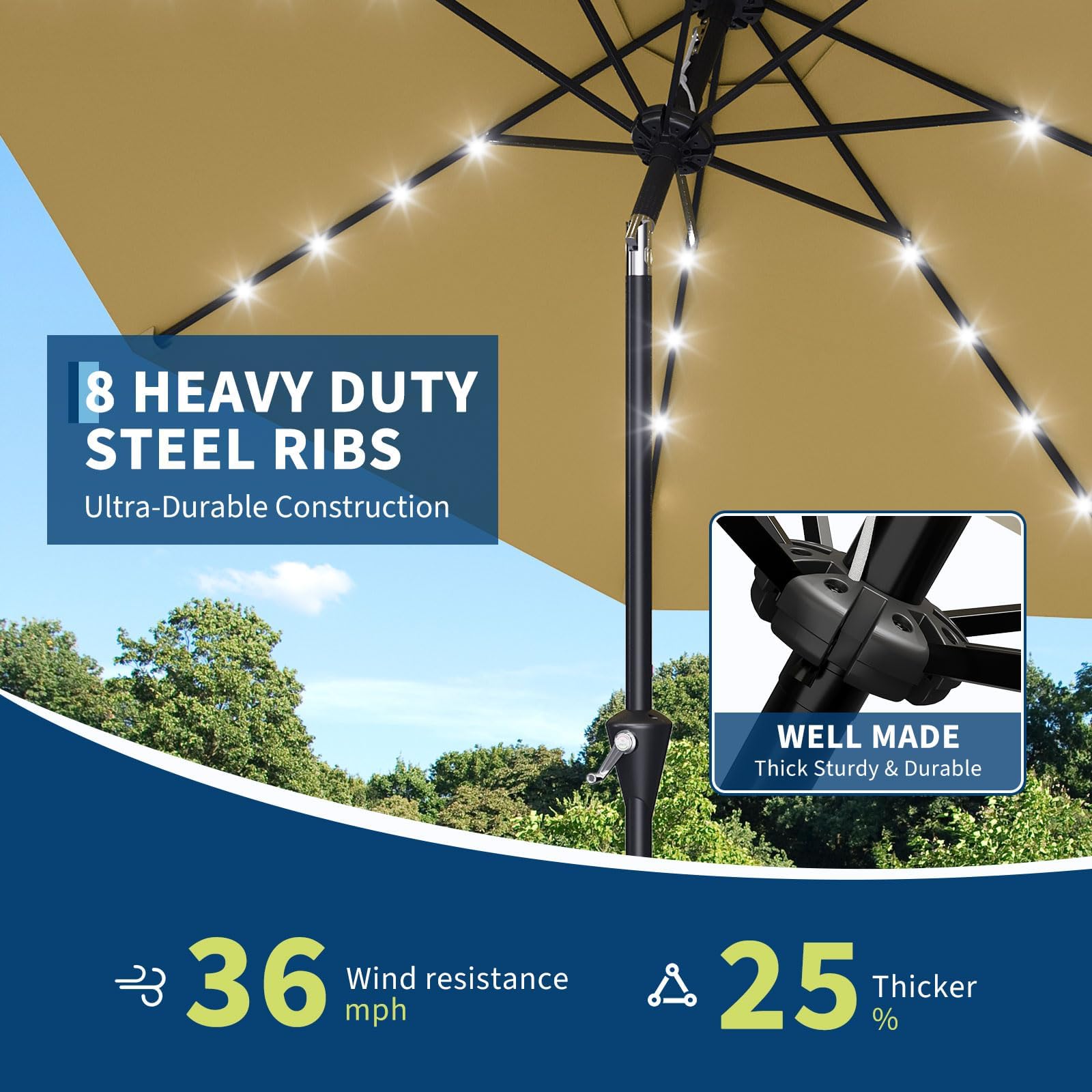 10피트(3m) 태양광 파티오 우산, 32개 LED 조 - Smart Garden Umbrella 리뷰 및 가격