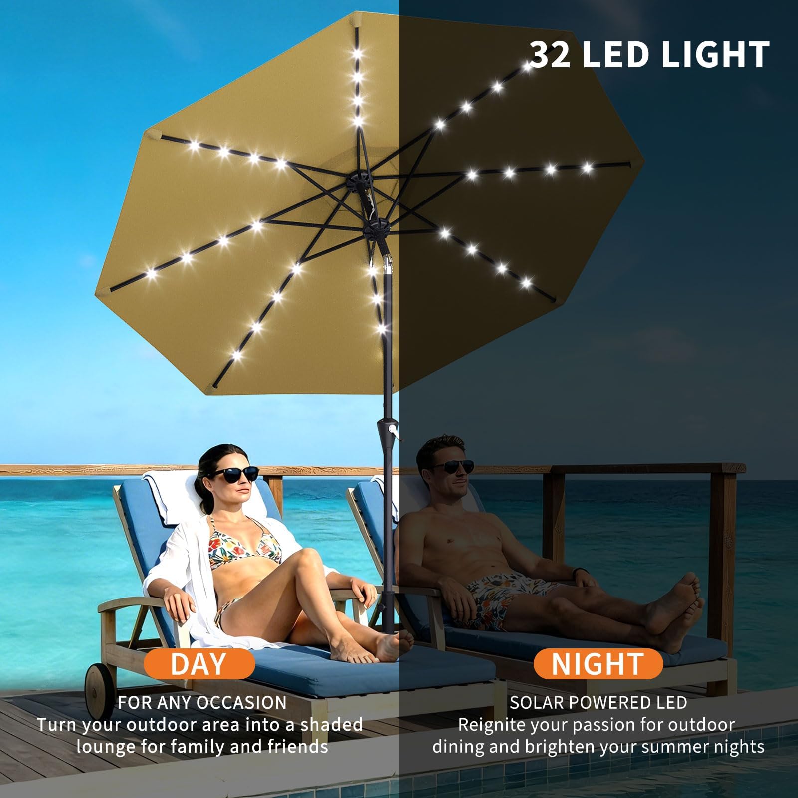 10피트(3m) 태양광 파티오 우산, 32개 LED 조 - Smart Garden Umbrella 리뷰 및 가격