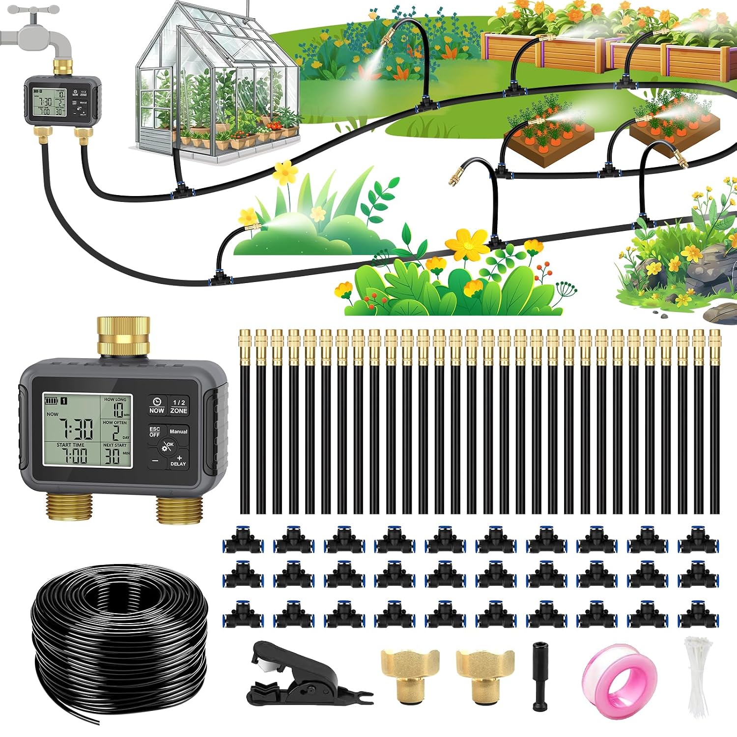 120FT 스마트 워터 타이머가 포함된 점적 관개 시스 - Smart Garden Youtube 리뷰 및 가격